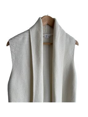 Gap 100% Cotton Sleeveless Cardigan Womens M White Open Front Knit Sweater Vest